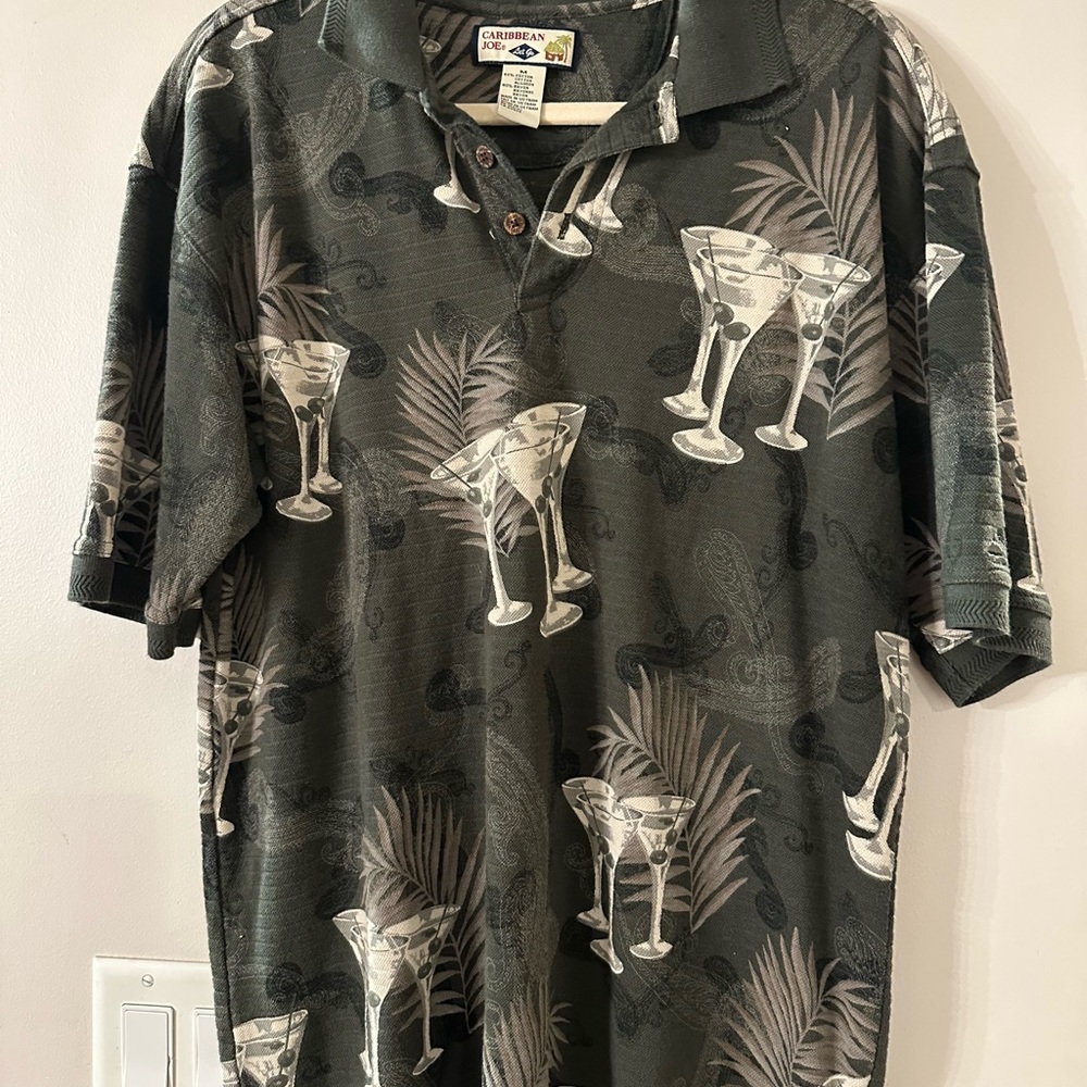 Caribbean Joe Olive Martini Print Polo